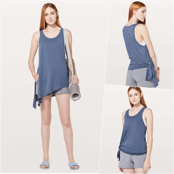 Lululemon Side Tie Pima Cotton Tank Loose Fit Blue 10 - Picture 1 of 6